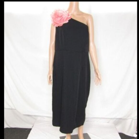Mac Duggal Women’s Crepe One-Shoulder Midi Dress with Flower – Black – Size 14 - Picture 1 of 1